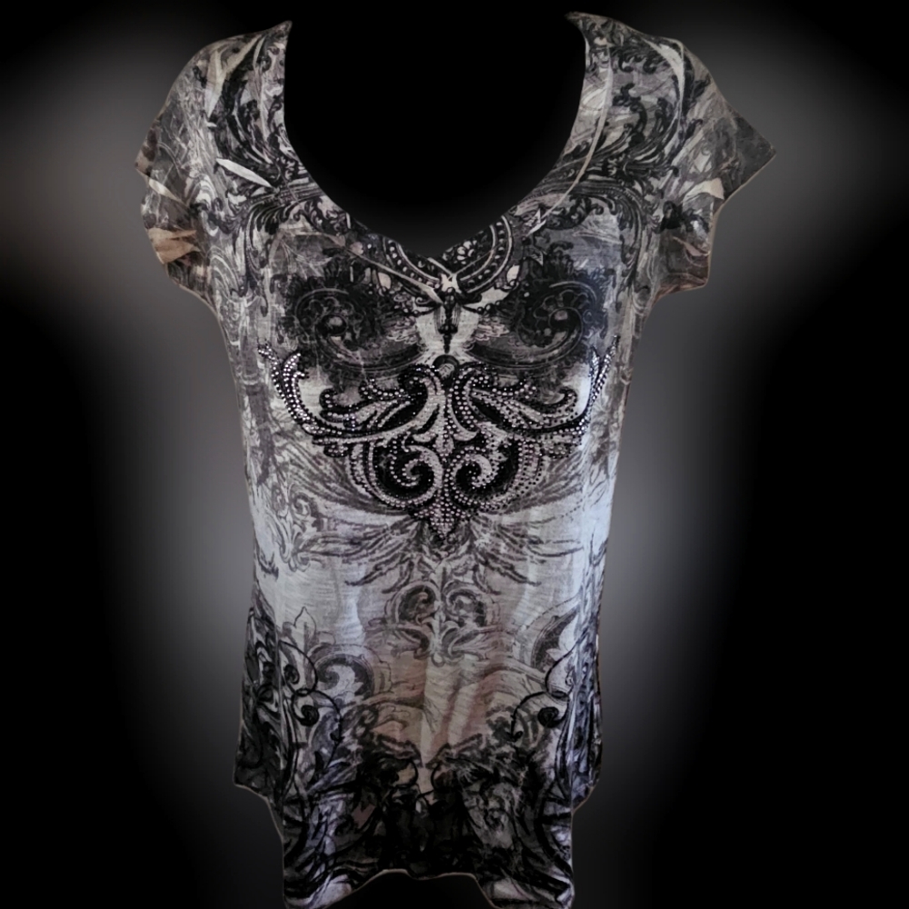 Mind Code Black and Gray Paisley Short Sleeve Tee
